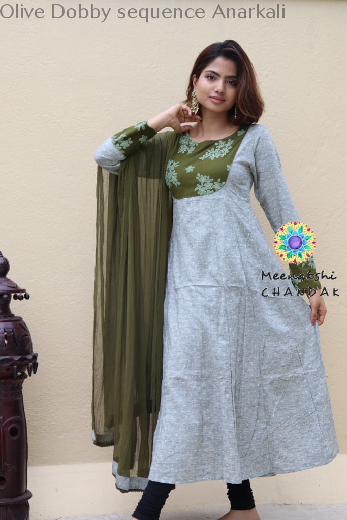 Olive Dobby Sequence Anarkali Limited Edition