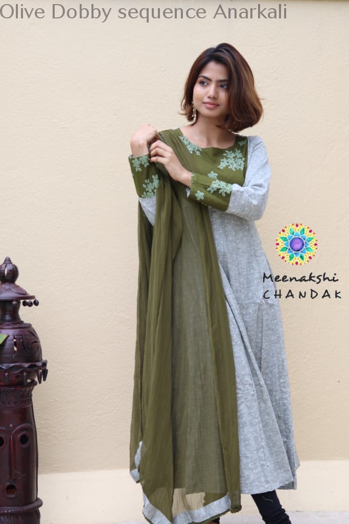 Olive Dobby Sequence Anarkali Limited Edition