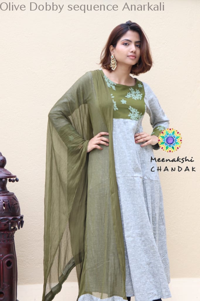 Olive Dobby Sequence Anarkali Limited Edition