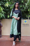 Pastel Green & Black Floral Jaipuri Anarkali Sets