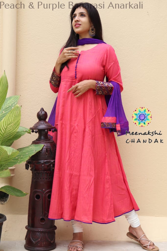 Peach & Purple Banarasi Anarkali Limited Edition