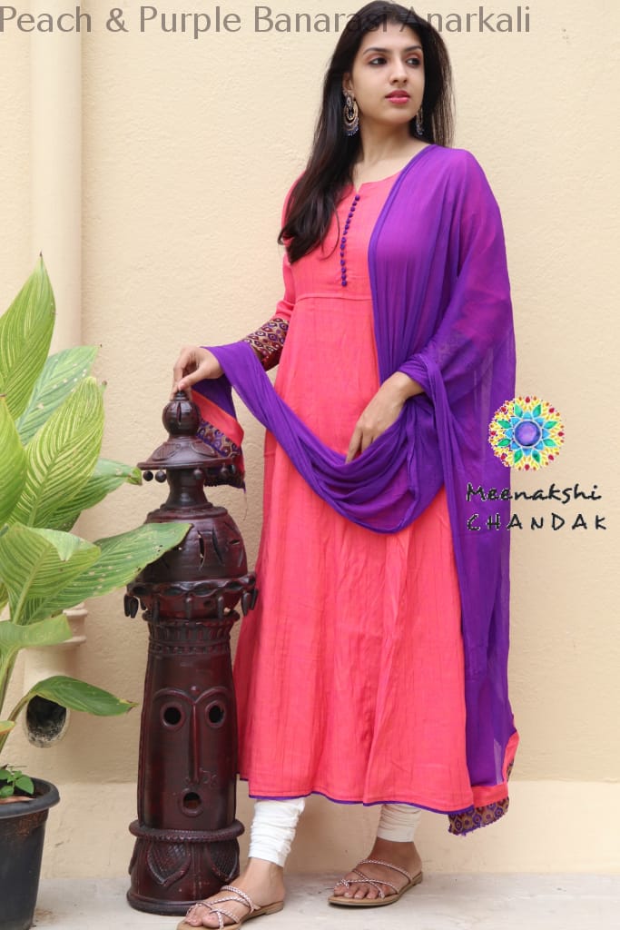 Peach & Purple Banarasi Anarkali Limited Edition