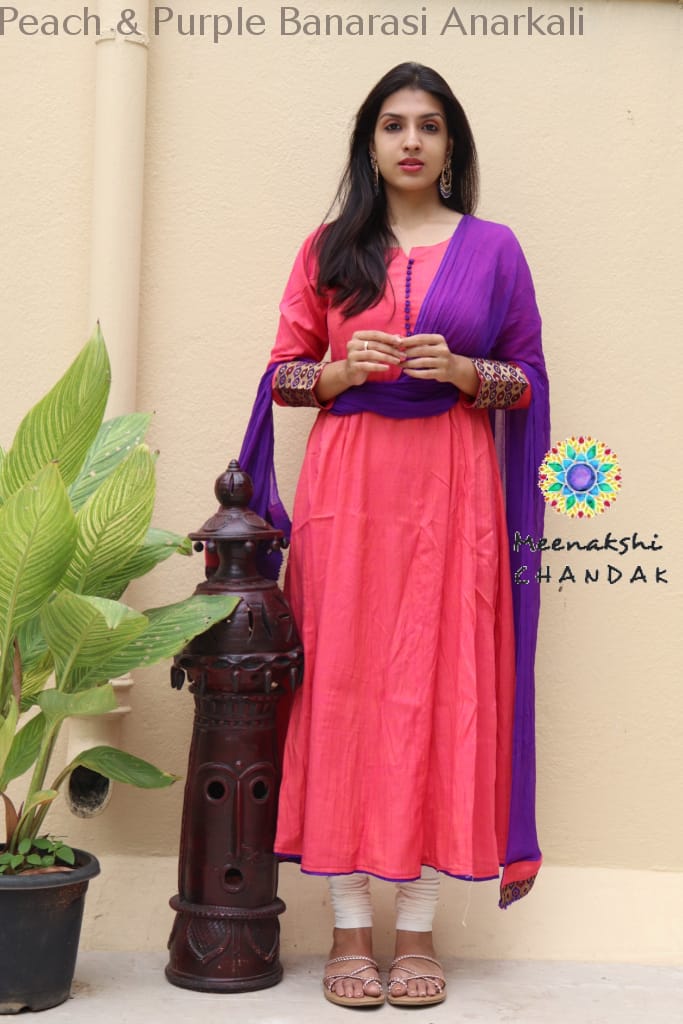 Peach & Purple Banarasi Anarkali Limited Edition