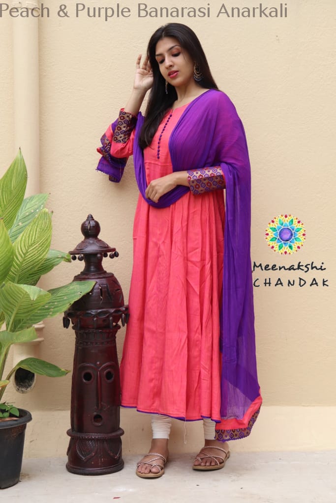 Peach & Purple Banarasi Anarkali Limited Edition