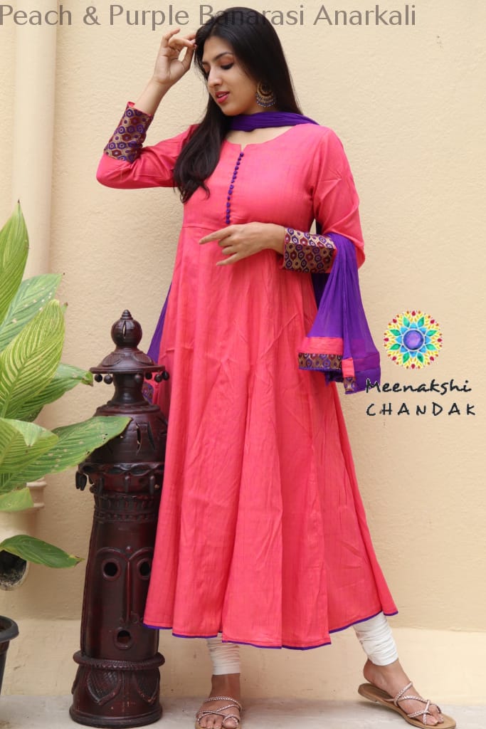 Peach & Purple Banarasi Anarkali Limited Edition