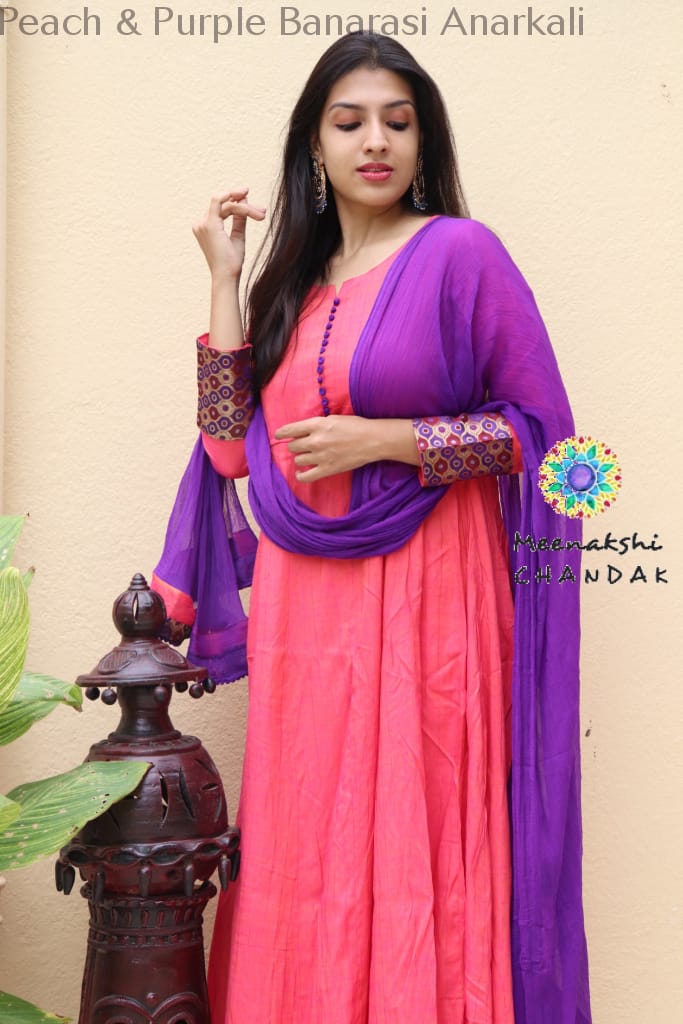 Peach & Purple Banarasi Anarkali Limited Edition