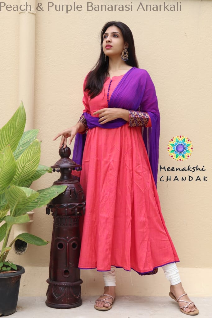 Peach & Purple Banarasi Anarkali Limited Edition