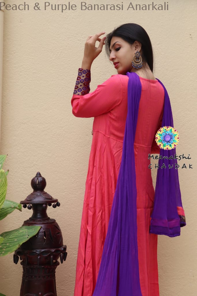 Peach & Purple Banarasi Anarkali Limited Edition