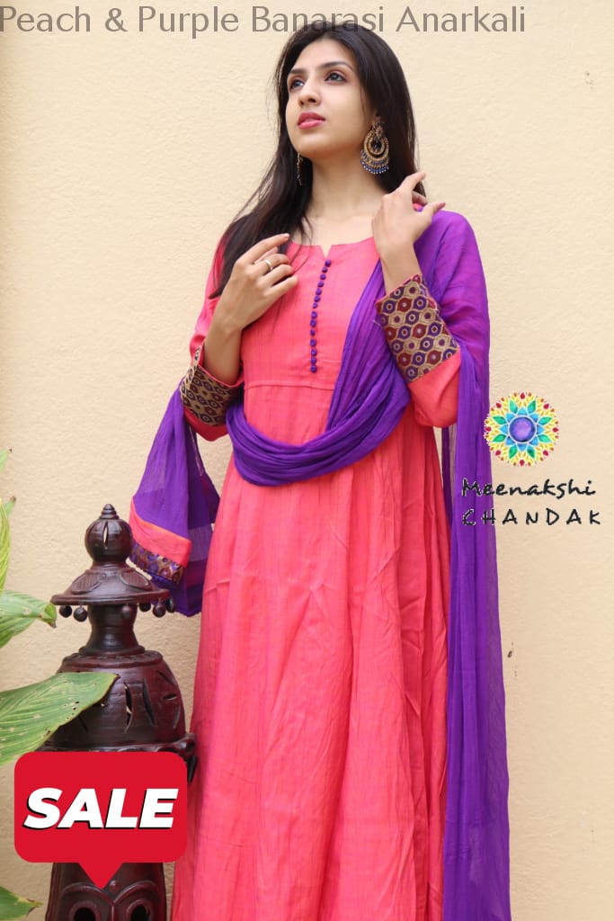 Peach & Purple Banarasi Anarkali S Limited Edition