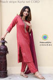 Peach Stripe Kurta Set Cord Sets