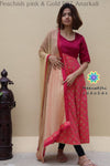 Peachish Pink & Gold Printed Anarkali Limited Edition