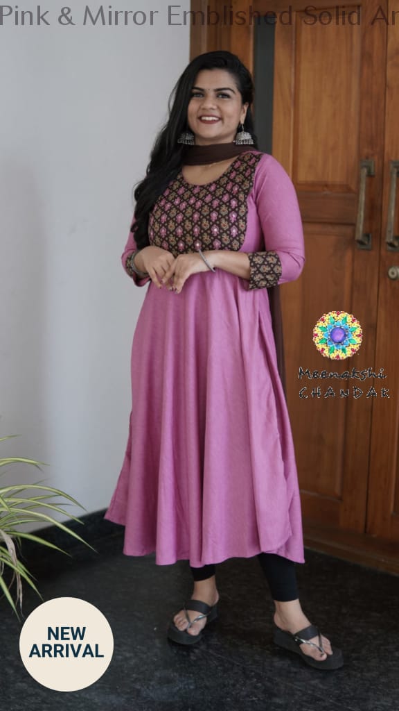 Pink & Mirror Emblished Solid Anarkali Sets