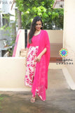 Pink & Off White Floral Anarkali With Dupatta Sets