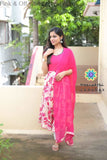Pink & Off White Floral Anarkali With Dupatta Sets
