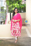 Pink & Off White Floral Anarkali With Dupatta Sets