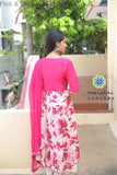 Pink & Off White Floral Anarkali With Dupatta Sets