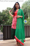 Pink & Red Sequence Anarkali With Dupatta Sets