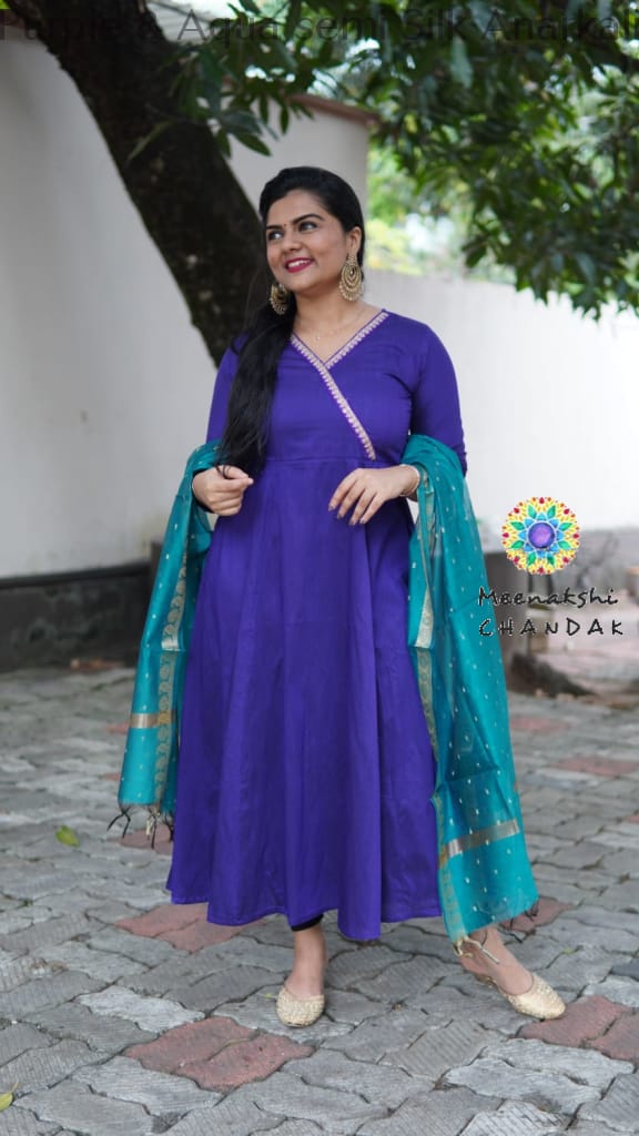 Purple & Aqua Semi Silk Anarkali Sets