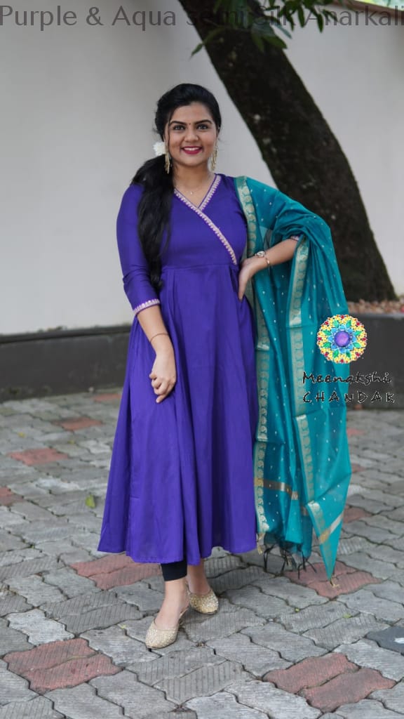 Purple & Aqua Semi Silk Anarkali Sets