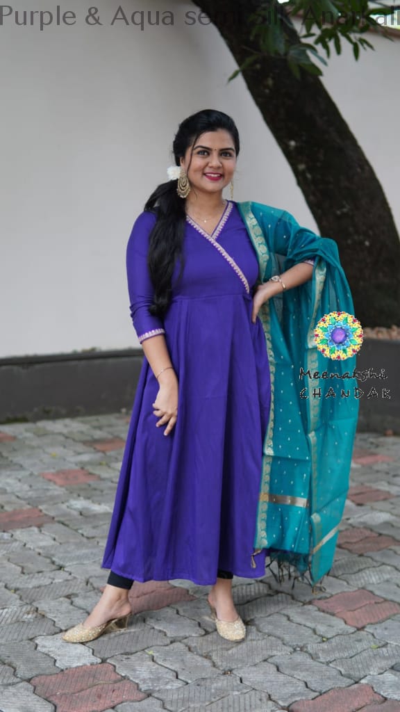 Purple & Aqua Semi Silk Anarkali Sets