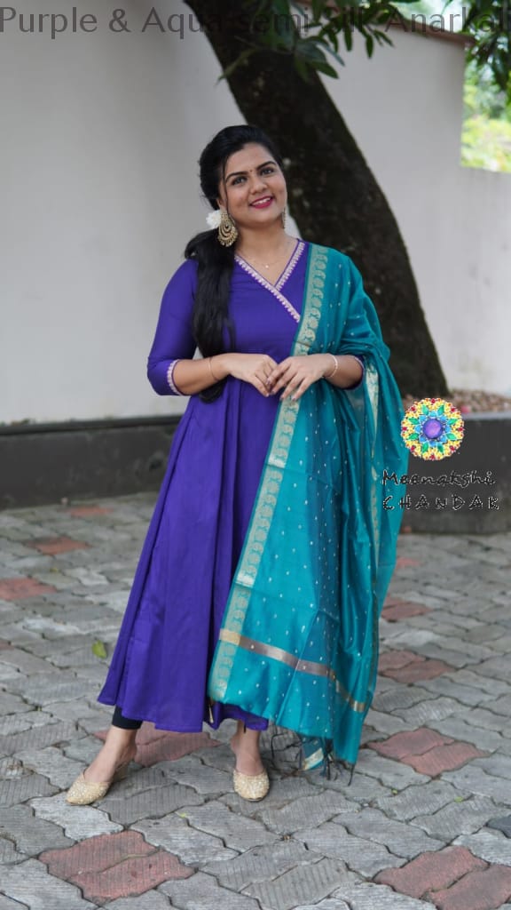 Purple & Aqua Semi Silk Anarkali Sets