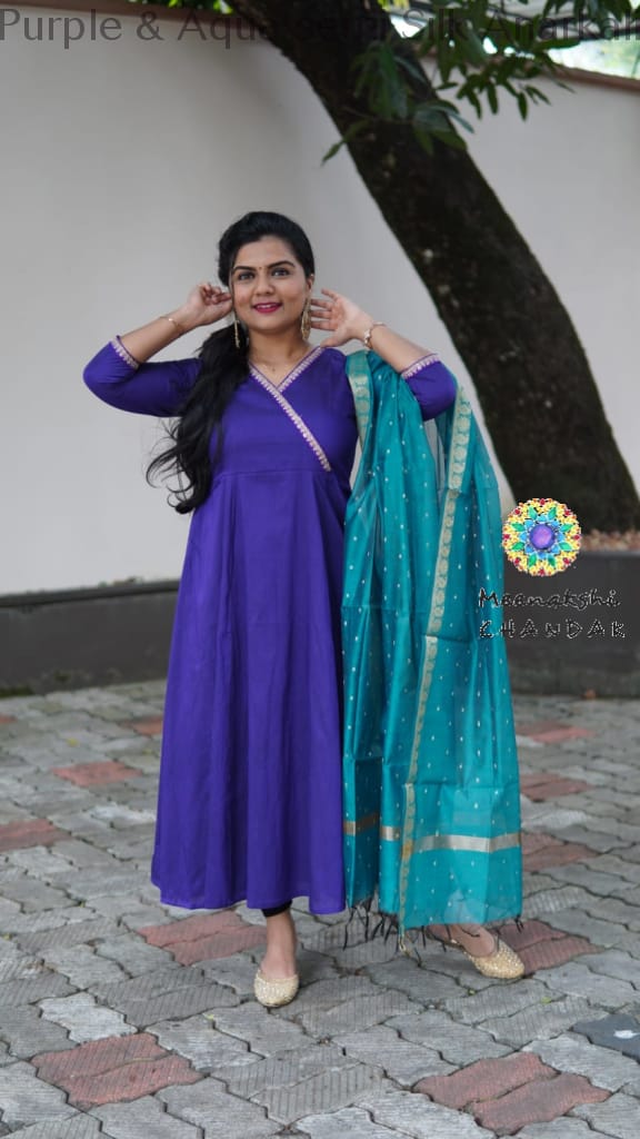 Purple & Aqua Semi Silk Anarkali Sets