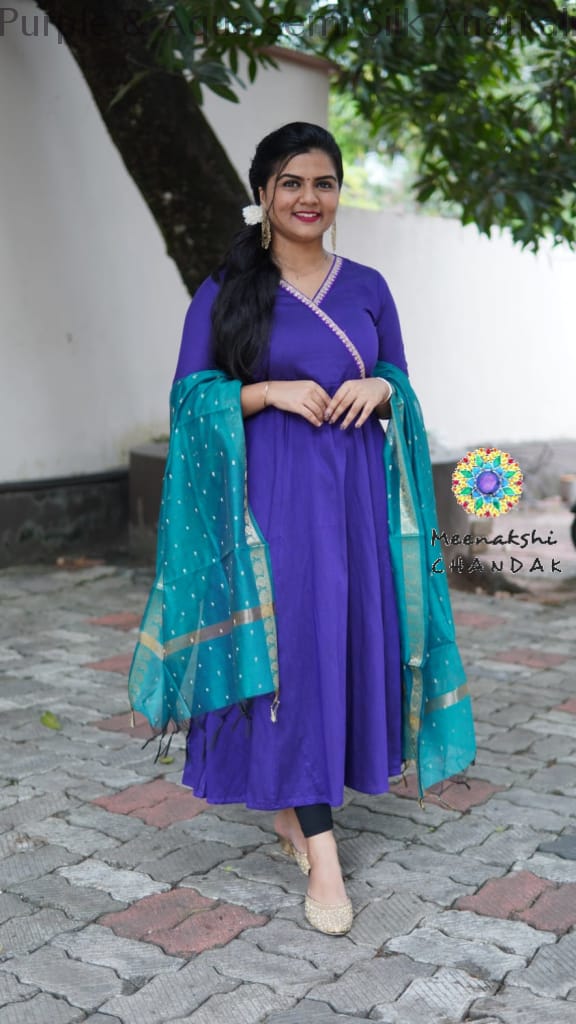 Purple & Aqua Semi Silk Anarkali Sets