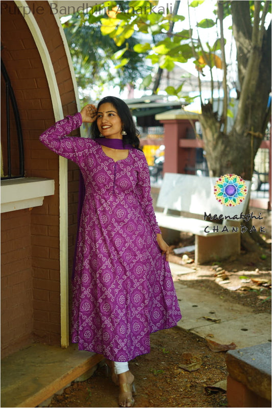 Purple Bandhini Anarkali SET T&D