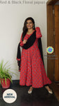 Red & Black Floral Jaipuri Anarkali Sets