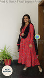 Red & Black Floral Jaipuri Anarkali Sets
