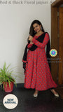 Red & Black Floral Jaipuri Anarkali Sets