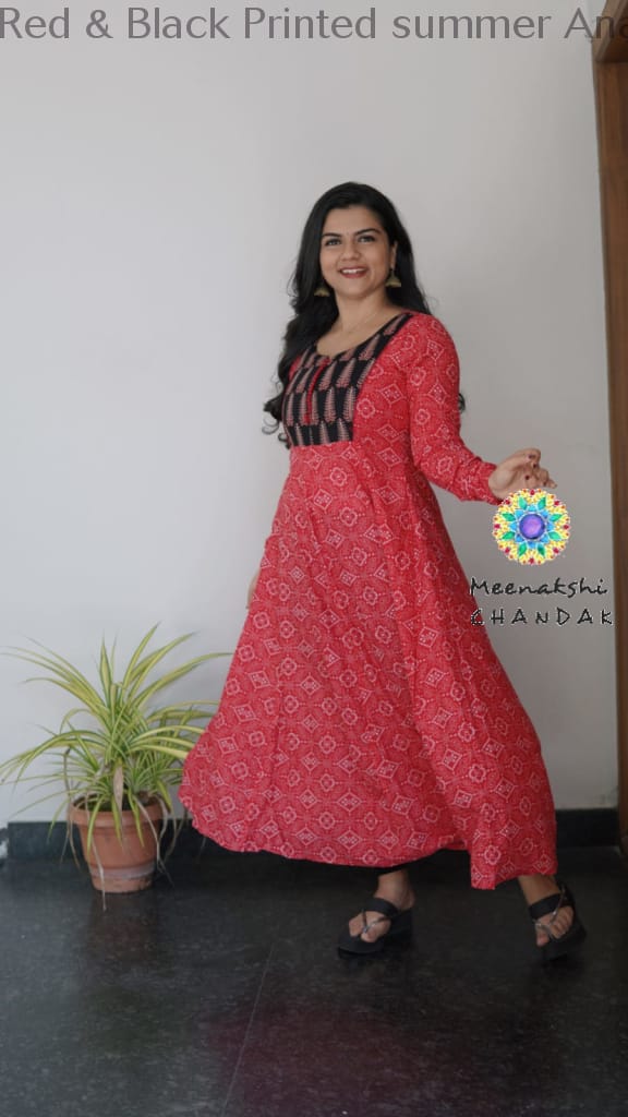 Red & Black Printed Summer Anarkali Anarkali