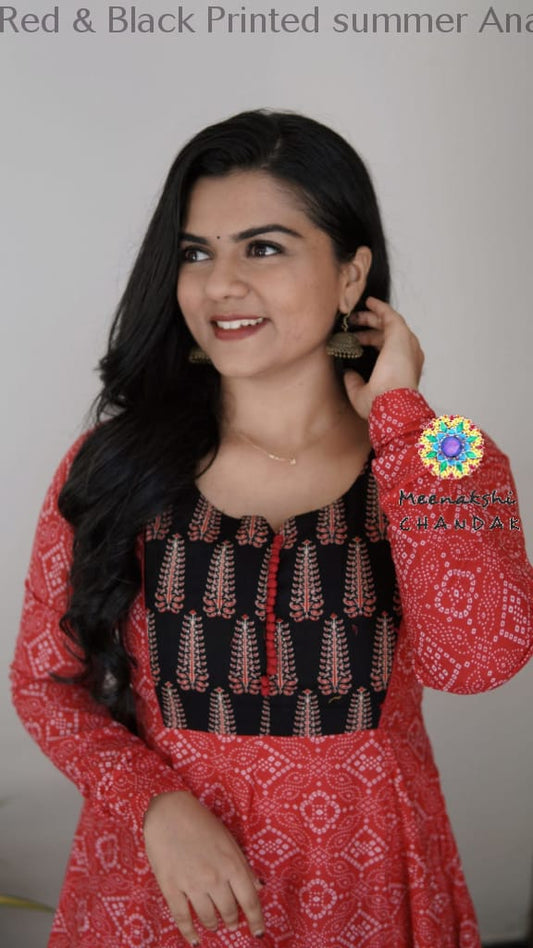 Red & Black Printed Summer Anarkali Anarkali