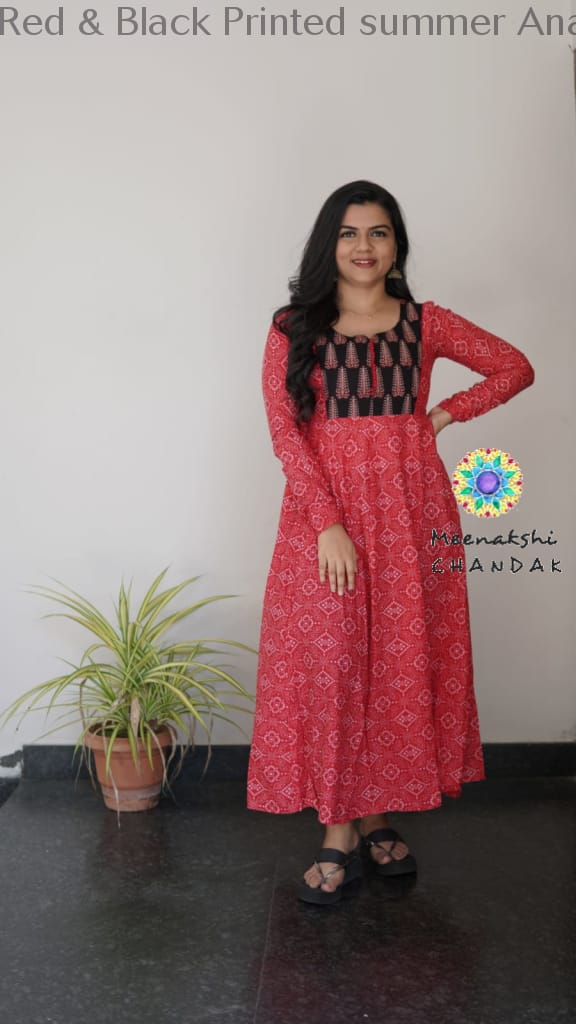 Red & Black Printed Summer Anarkali Anarkali