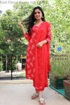 Red Floral Kurta Cord Set Sets