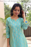 Sea Blue Self Designed Kurta Kurtas