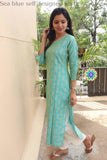 Sea Blue Self Designed Kurta Kurtas