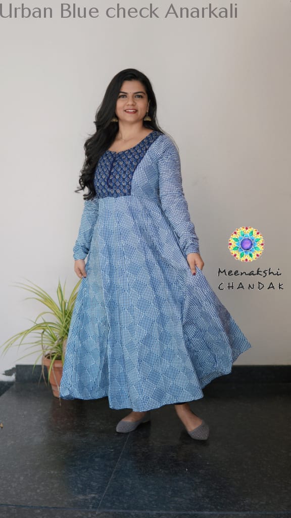 Urban Blue Check Anarkali Anarkali