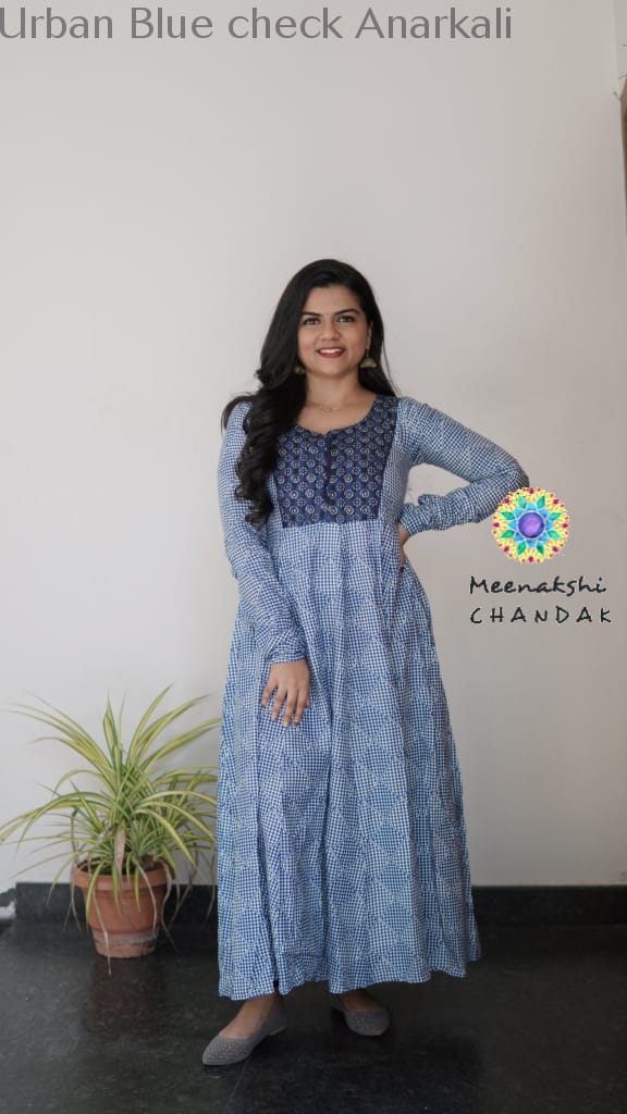 Urban Blue Check Anarkali Anarkali