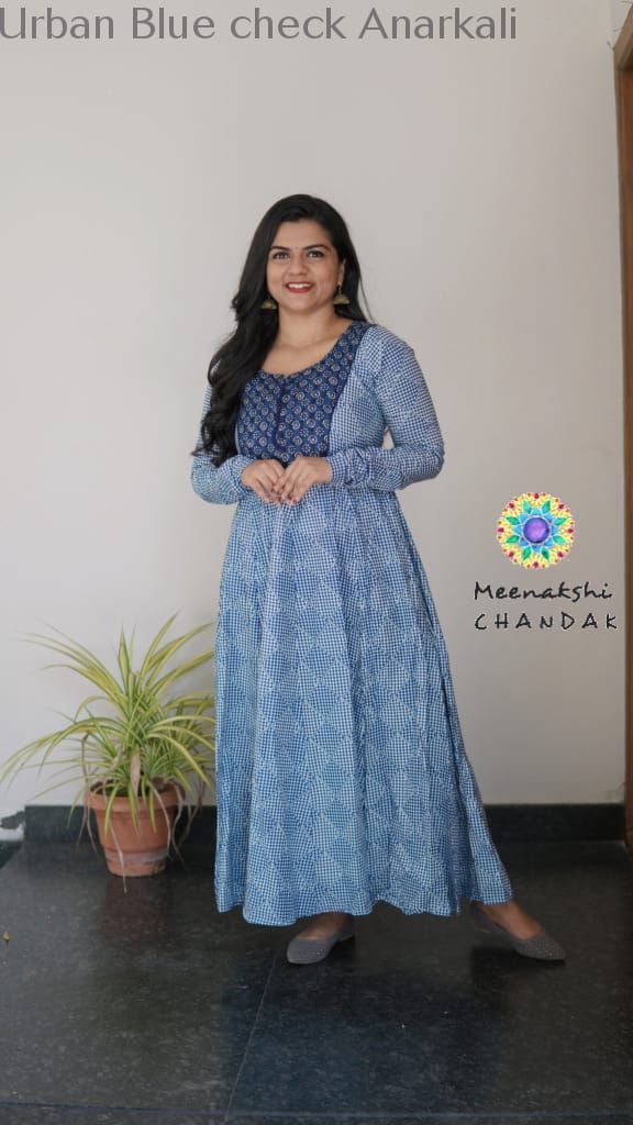 Urban Blue Check Anarkali Anarkali