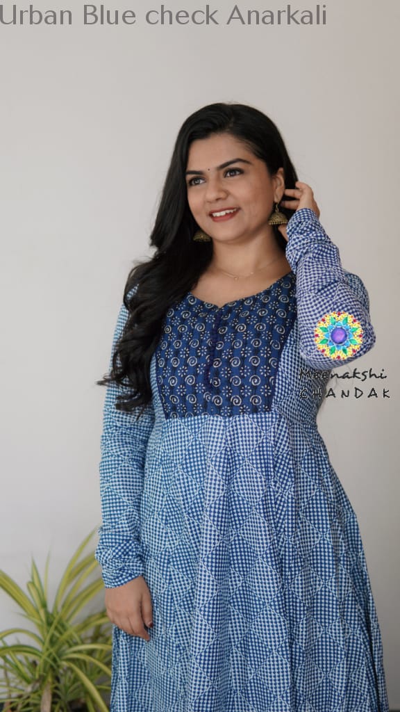 Urban Blue Check Anarkali Small Anarkali