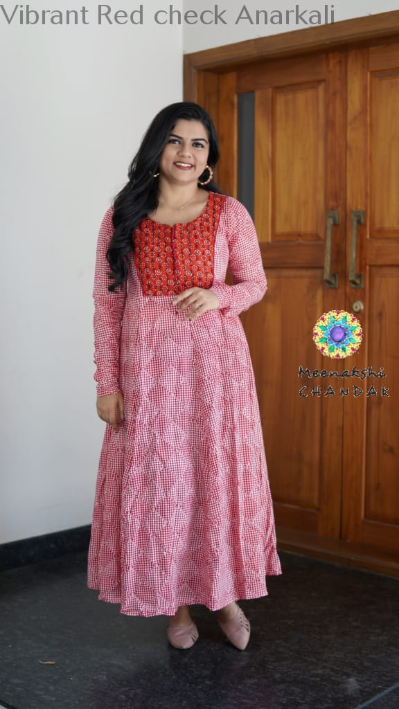 Vibrant Red Check Anarkali Anarkali