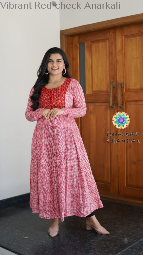 Vibrant Red Check Anarkali Anarkali