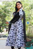 White & Black Floral Anarkali With Dupatta Sets