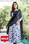White & Black Floral Anarkali With Dupatta Sets
