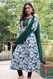 White & Green Floral Anarkali With Dupatta S Sets