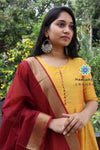 Yellow & Merron Anarkali With Duppatta Sets