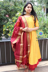 Yellow & Merron Anarkali With Duppatta Sets