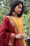 Yellow & Merron Anarkali With Duppatta Sets