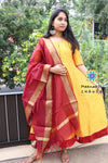 Yellow & Merron Anarkali With Duppatta Sets